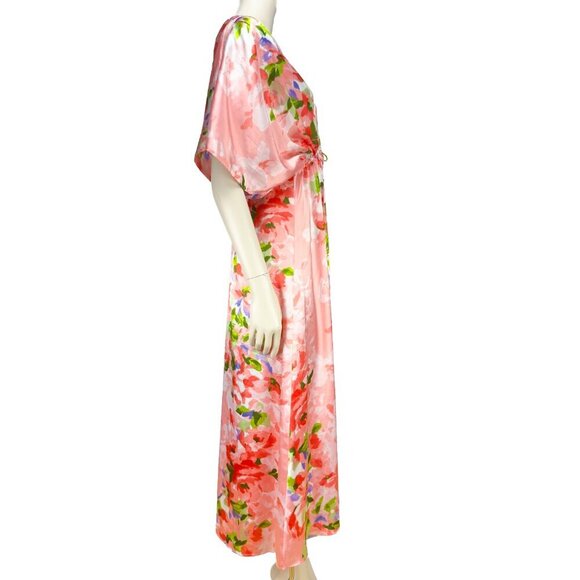 OSCAR DE LA RENTA Vtg Satin Pink Floral Luxury Maxi Haute Couture Dress S/M - Picture 7 of 16